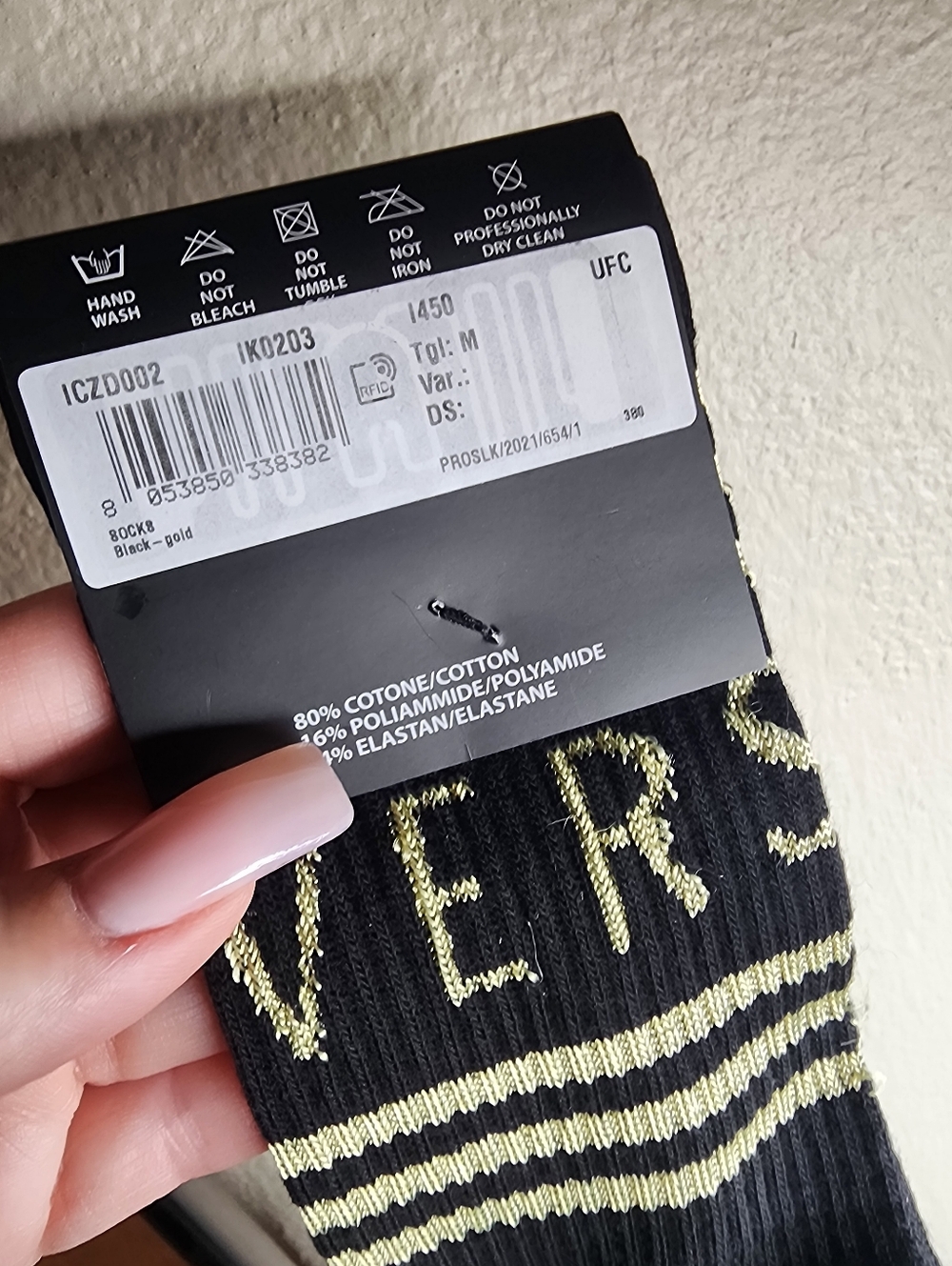 NWT Versace Black Crew Socks with Metallic Gold Logo Stripes - Picture 6 of 9